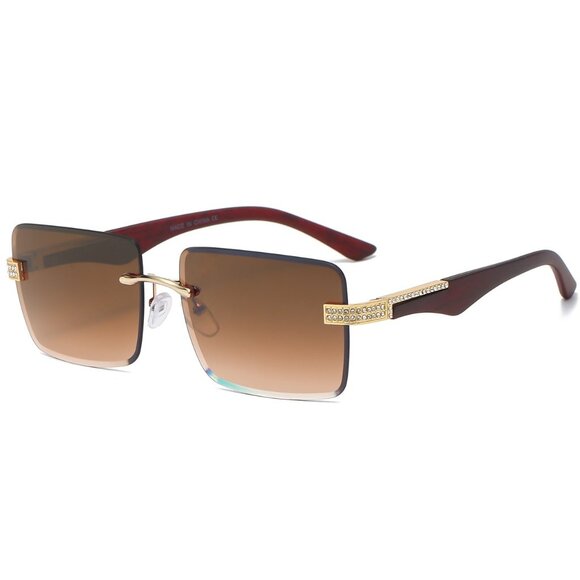 Men Sunglasses Brown Lens Square Gold Frame Retro Classic Diamond Classic Lentes - Picture 1 of 1